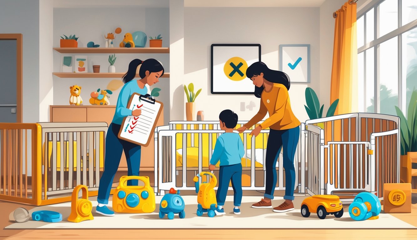 A parent inspecting children's products in a home, checking for safety before making updates.